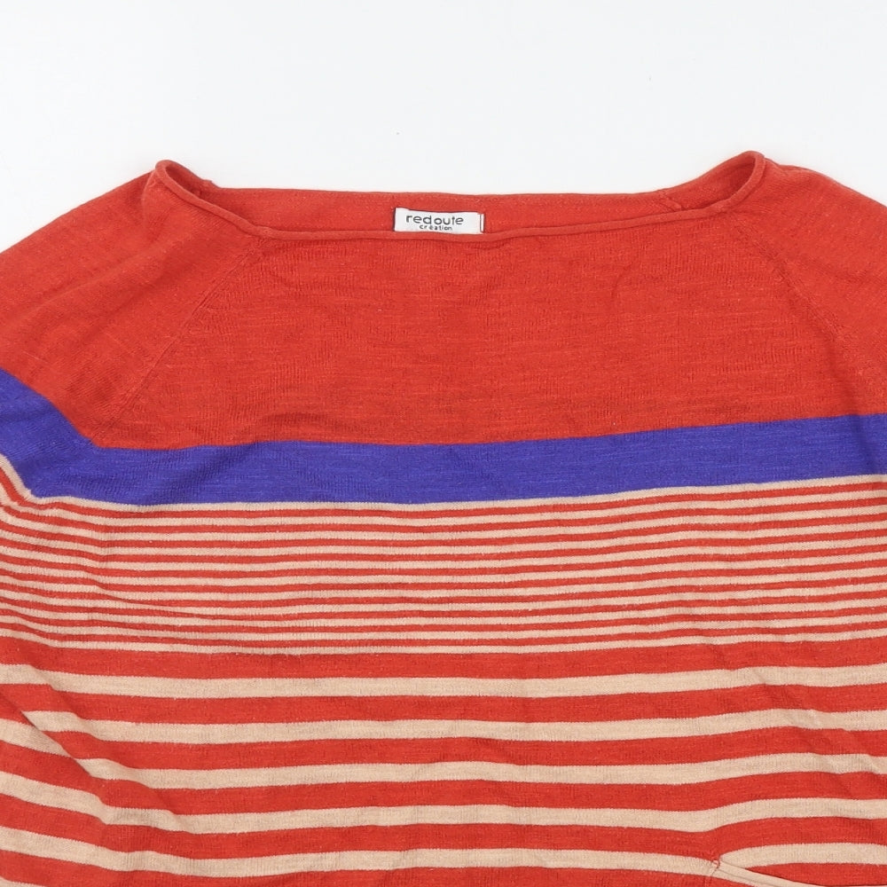 La Redoute Womens Red Boat Neck Striped Cotton Pullover Jumper Size 10
