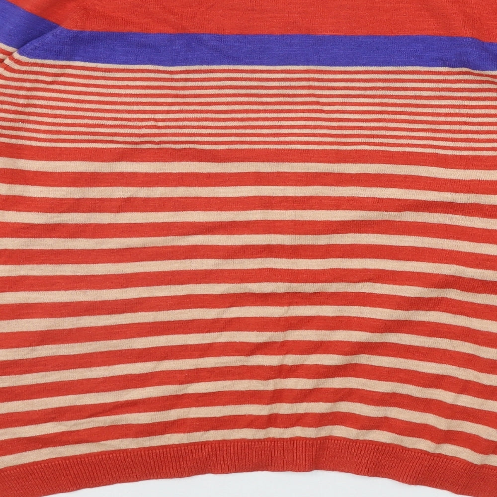 La Redoute Womens Red Boat Neck Striped Cotton Pullover Jumper Size 10