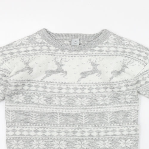 TU Girls Grey Fair Isle Acrylic Jumper Dress  Size 8 Years  Round Neck
