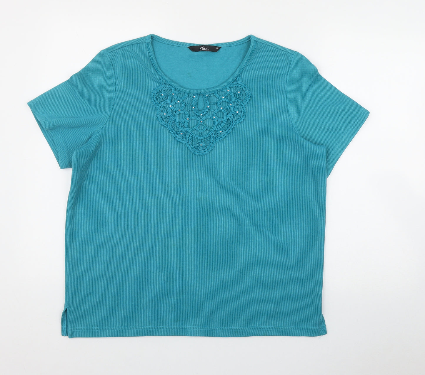 BM Womens Blue  Polyester Basic T-Shirt Size M Round Neck