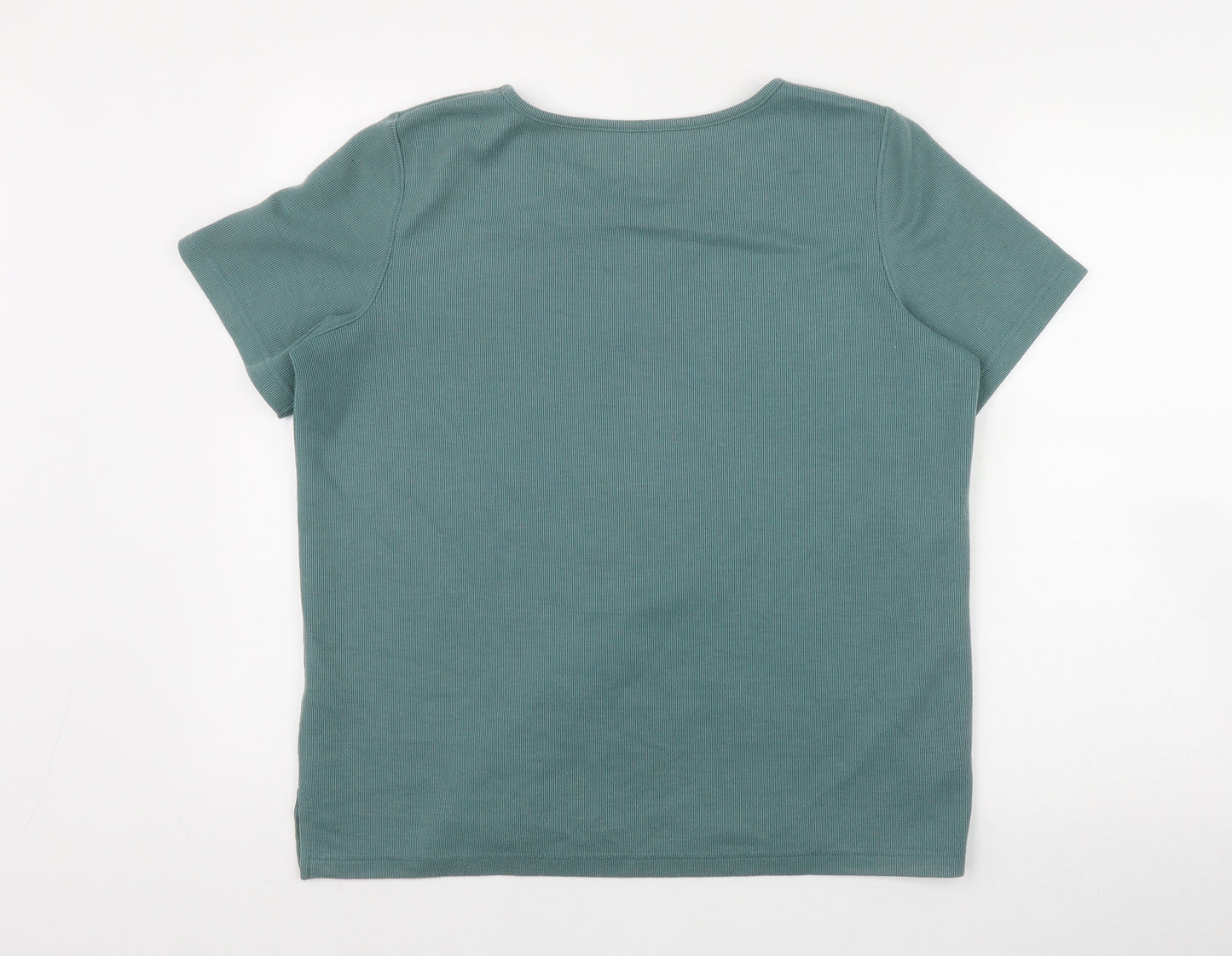 BM Womens Green Striped Polyester Basic T-Shirt Size M Round Neck
