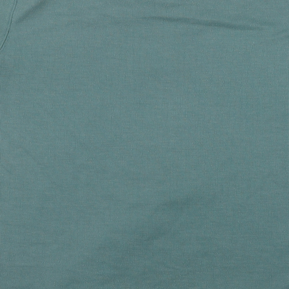 BM Womens Green Striped Polyester Basic T-Shirt Size M Round Neck