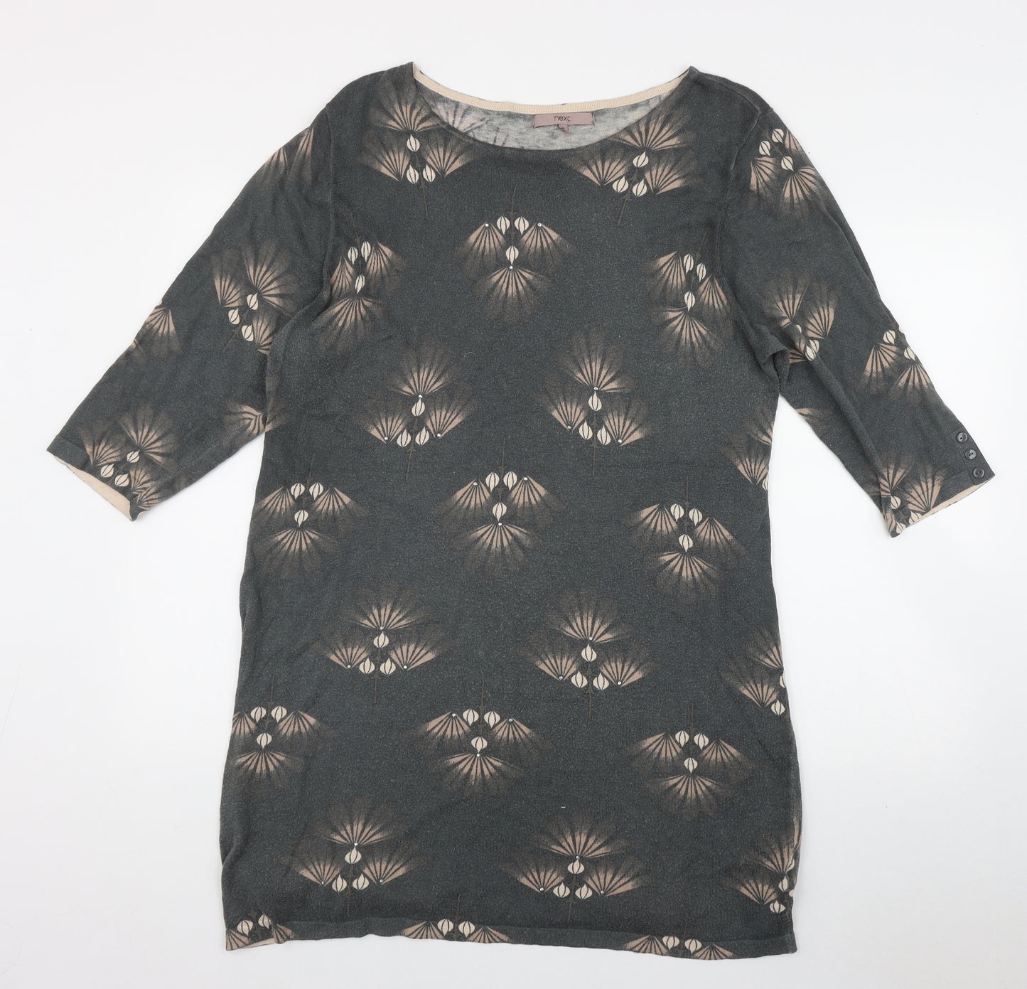 NEXT Womens Grey Geometric Cotton Basic T-Shirt Size 20 Round Neck