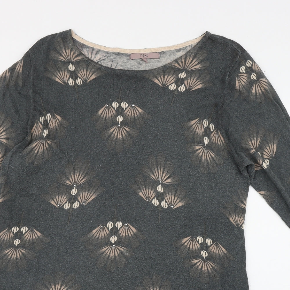 NEXT Womens Grey Geometric Cotton Basic T-Shirt Size 20 Round Neck