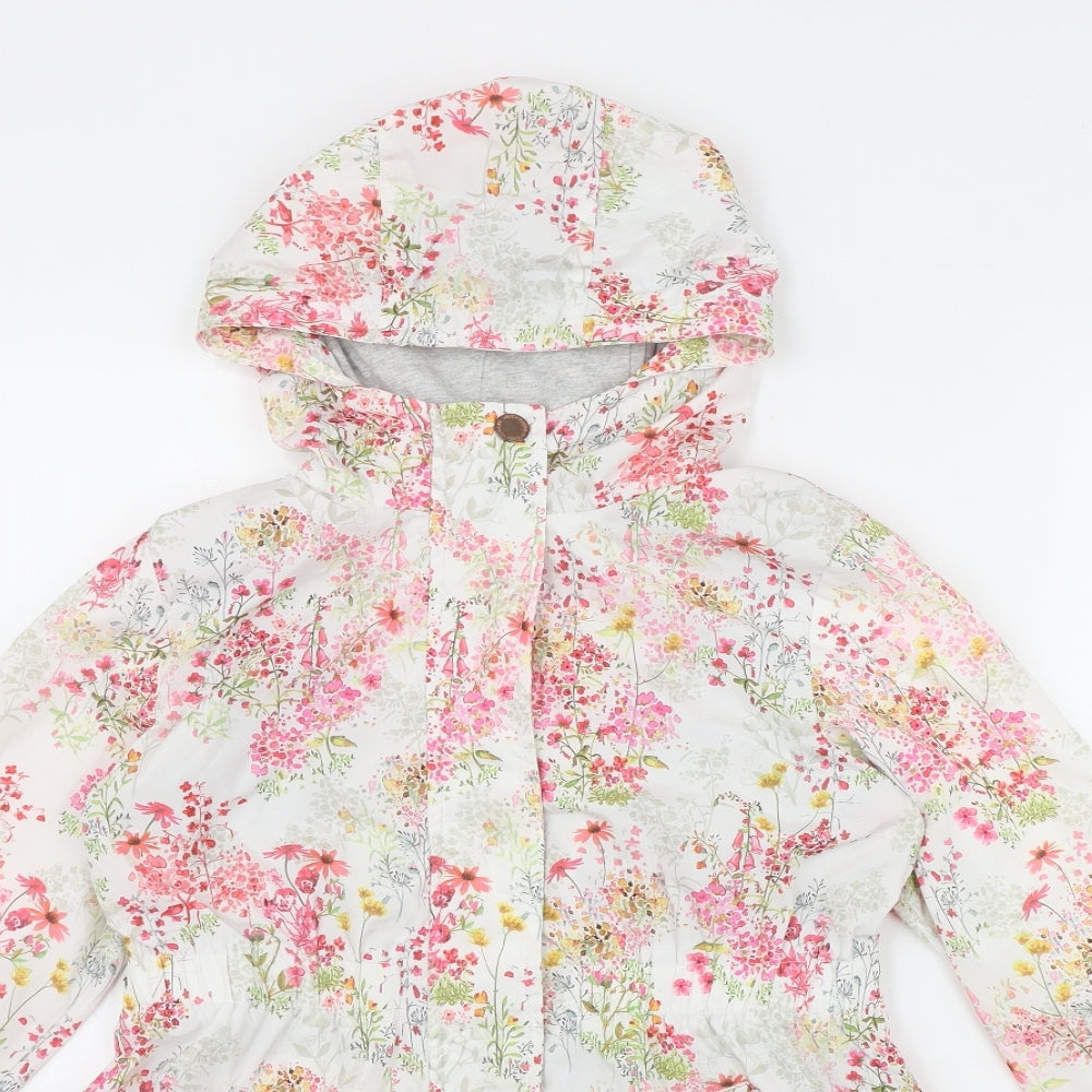 NEXT Girls White Floral  Rain Coat Coat Size 8 Years  Zip