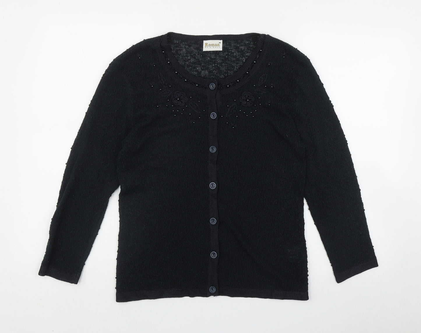 Roman Originals Womens Black Round Neck  Acrylic Cardigan Jumper Size M