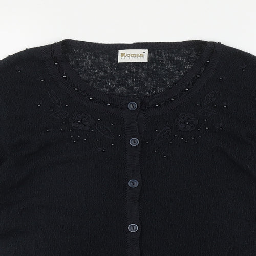 Roman Originals Womens Black Round Neck  Acrylic Cardigan Jumper Size M