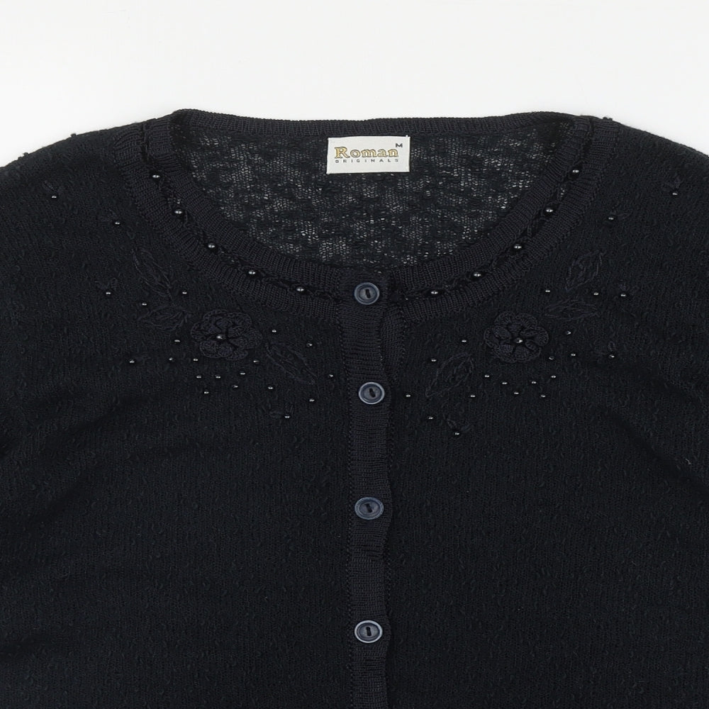 Roman Originals Womens Black Round Neck  Acrylic Cardigan Jumper Size M