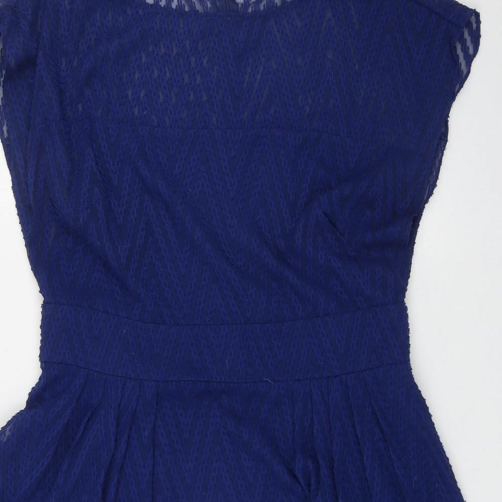 Adrianna Papell Womens Blue  Polyester Fit & Flare  Size 16  Scoop Neck Zip