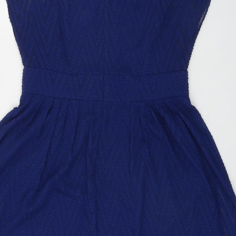 Adrianna Papell Womens Blue  Polyester Fit & Flare  Size 16  Scoop Neck Zip