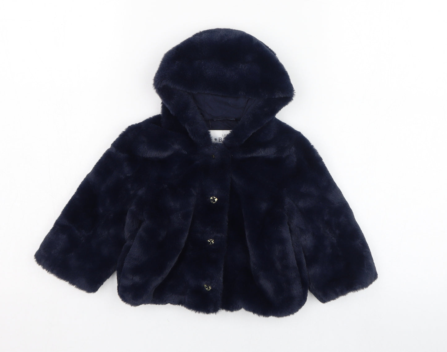 Marks and Spencer Girls Blue   Overcoat Coat Size 6-9 Months   Button