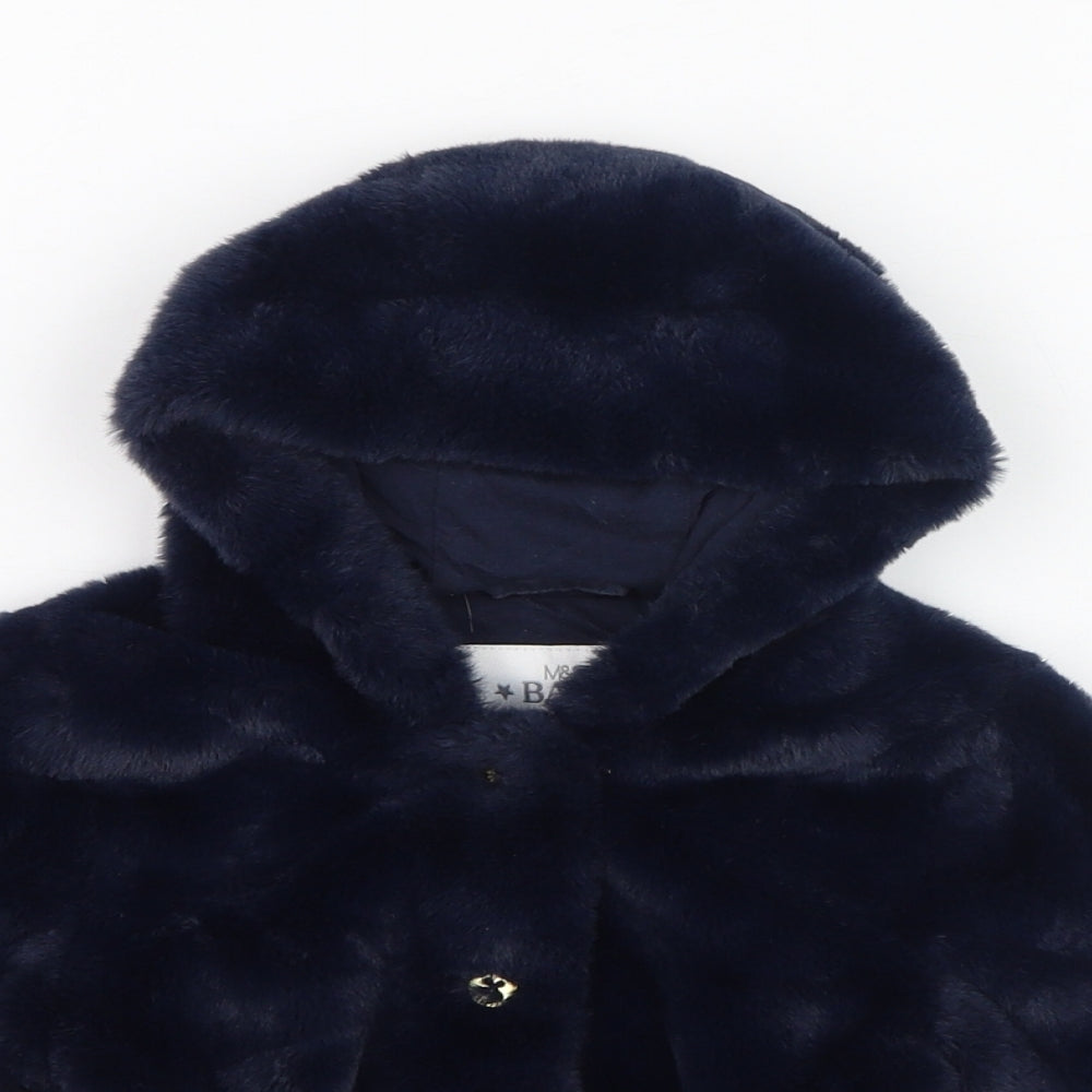 Marks and Spencer Girls Blue   Overcoat Coat Size 6-9 Months   Button