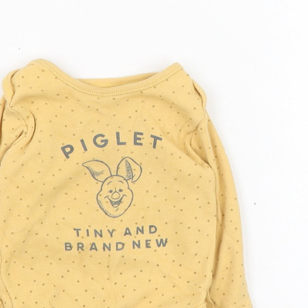 George Girls Yellow Polka Dot Cotton Babygrow One-Piece Size 6-9 Months  Button - Piglet