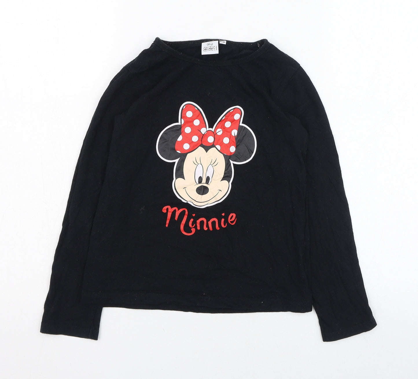 Disney Girls Black  Cotton Basic T-Shirt Size 8-9 Years Round Neck Pullover - Minnie Mouse