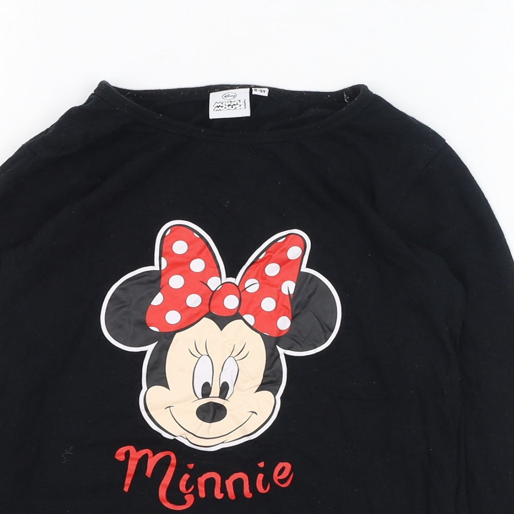 Disney Girls Black  Cotton Basic T-Shirt Size 8-9 Years Round Neck Pullover - Minnie Mouse