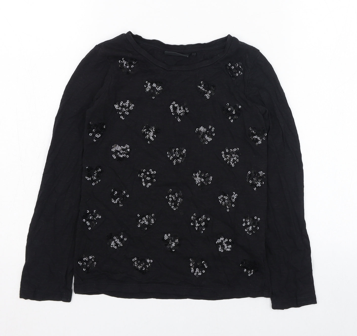 NEXT Girls Black  Cotton Basic T-Shirt Size 6 Years Roll Neck Pullover - Heart
