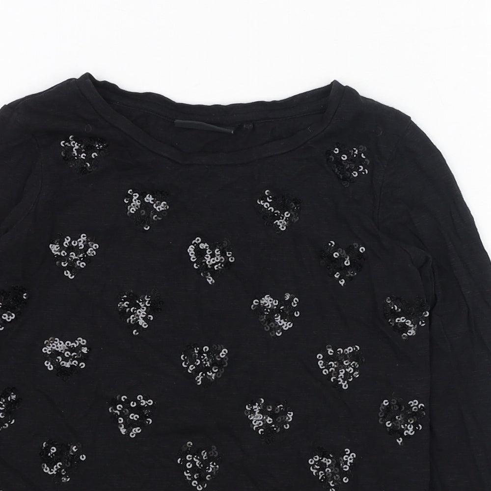 NEXT Girls Black  Cotton Basic T-Shirt Size 6 Years Roll Neck Pullover - Heart