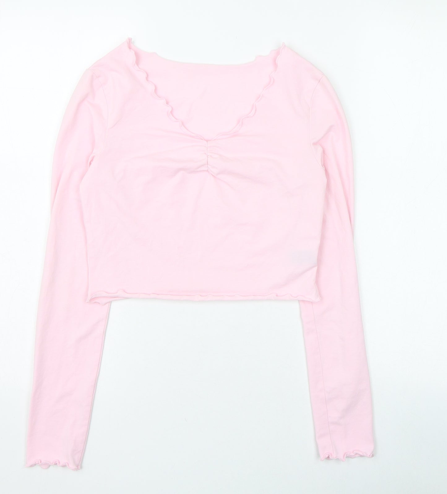 SheIn Womens Pink  Cotton Cropped T-Shirt Size 10 V-Neck