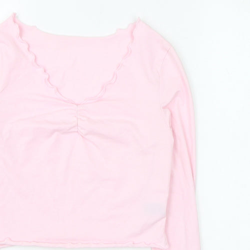 SheIn Womens Pink  Cotton Cropped T-Shirt Size 10 V-Neck