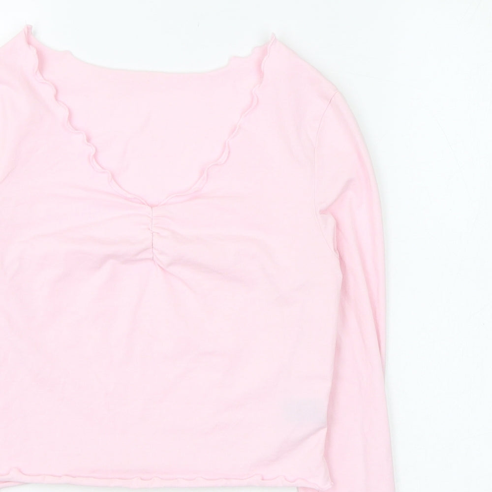 SheIn Womens Pink  Cotton Cropped T-Shirt Size 10 V-Neck