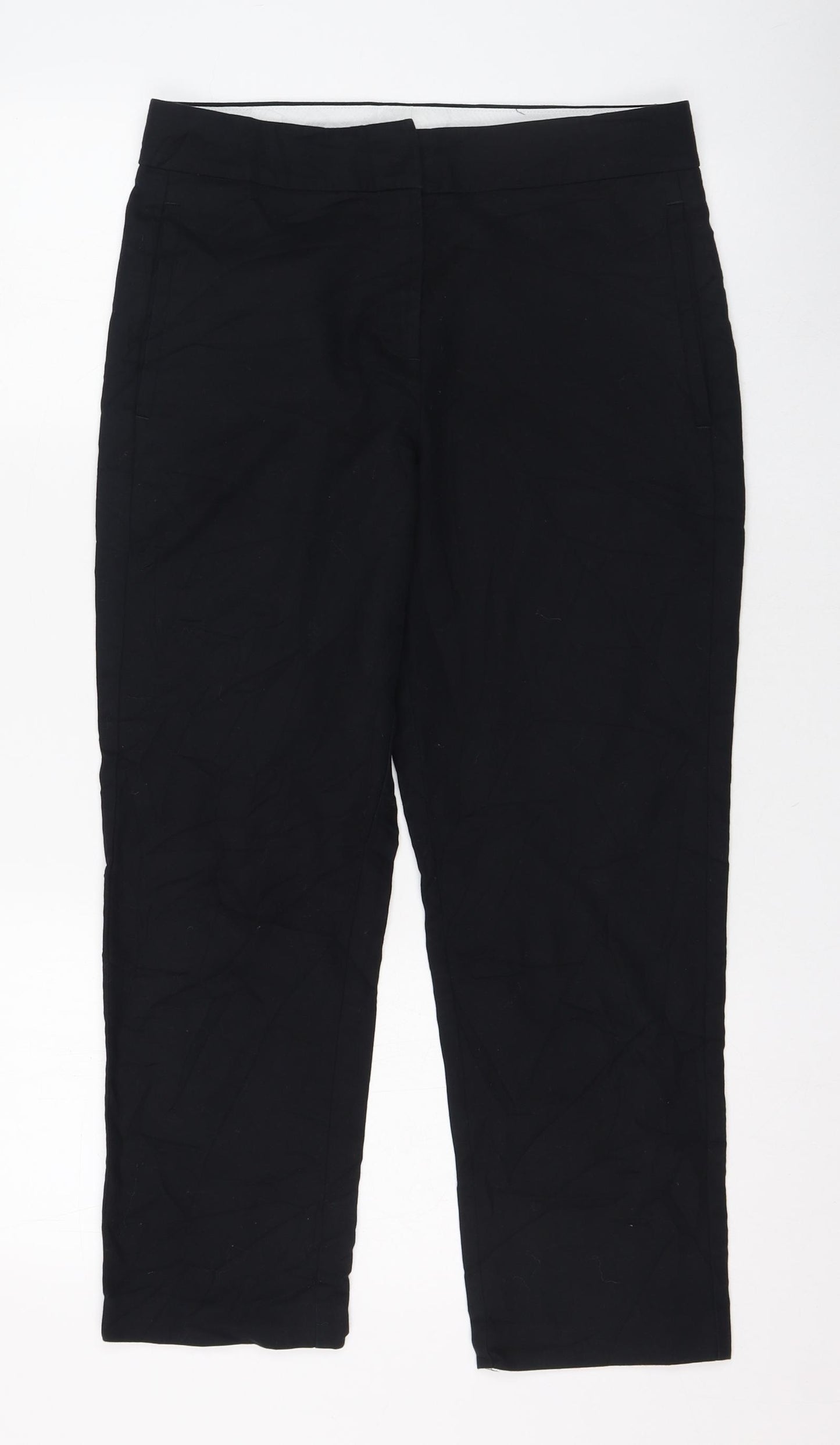 Marks and Spencer Womens Black  Cotton Trousers  Size 10 L24 in Regular Zip