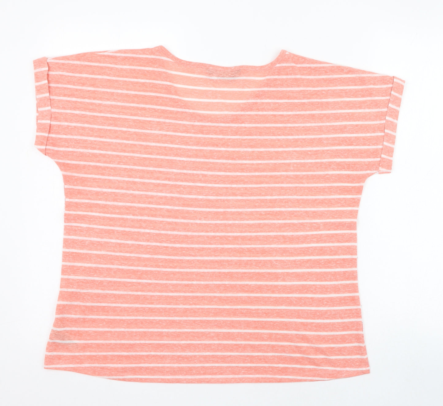 Dunnes Stores Womens Pink Striped Linen Basic T-Shirt Size 12 Round Neck