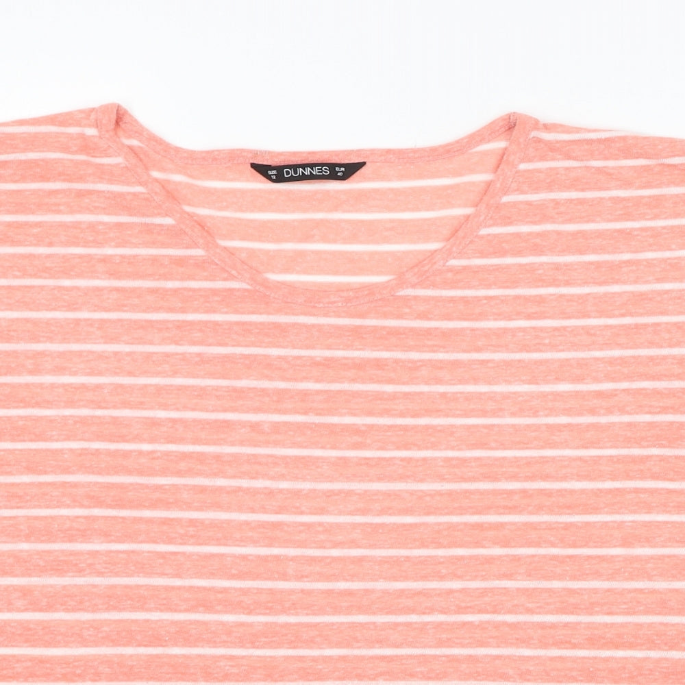 Dunnes Stores Womens Pink Striped Linen Basic T-Shirt Size 12 Round Neck