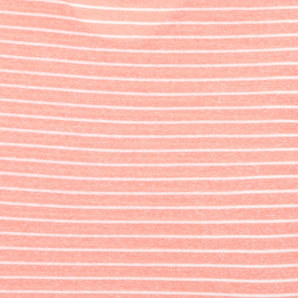 Dunnes Stores Womens Pink Striped Linen Basic T-Shirt Size 12 Round Neck