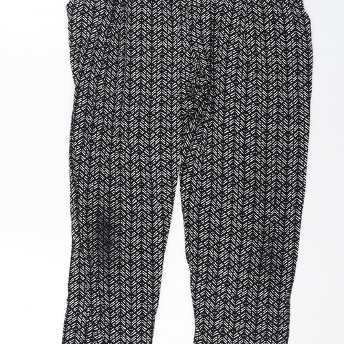 Marks and Spencer Womens Black Geometric Viscose Harem Trousers Size 10 L24 in Regular