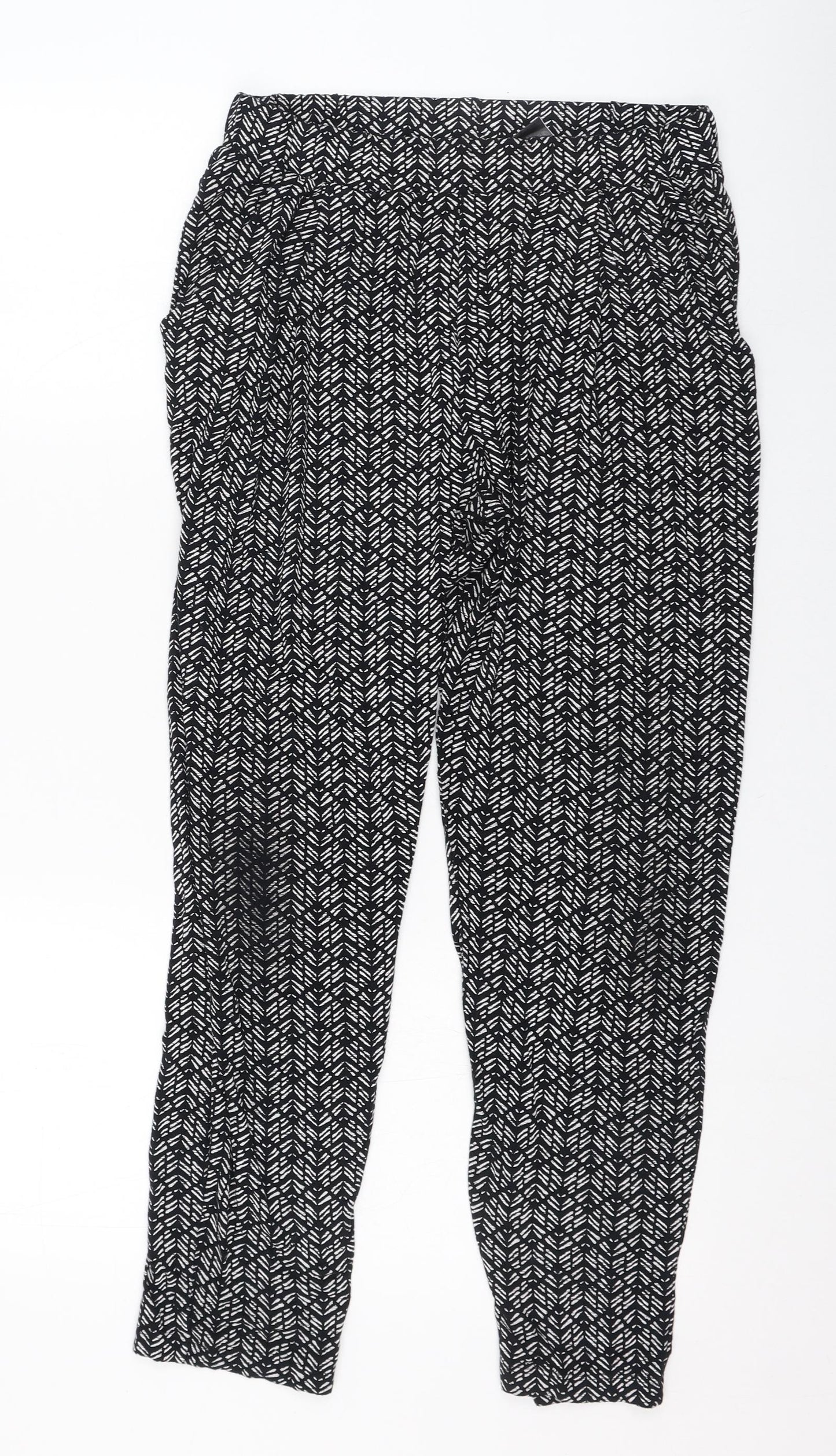 Marks and Spencer Womens Black Geometric Viscose Harem Trousers Size 10 L24 in Regular