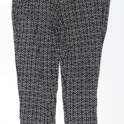 Marks and Spencer Womens Black Geometric Viscose Harem Trousers Size 10 L24 in Regular