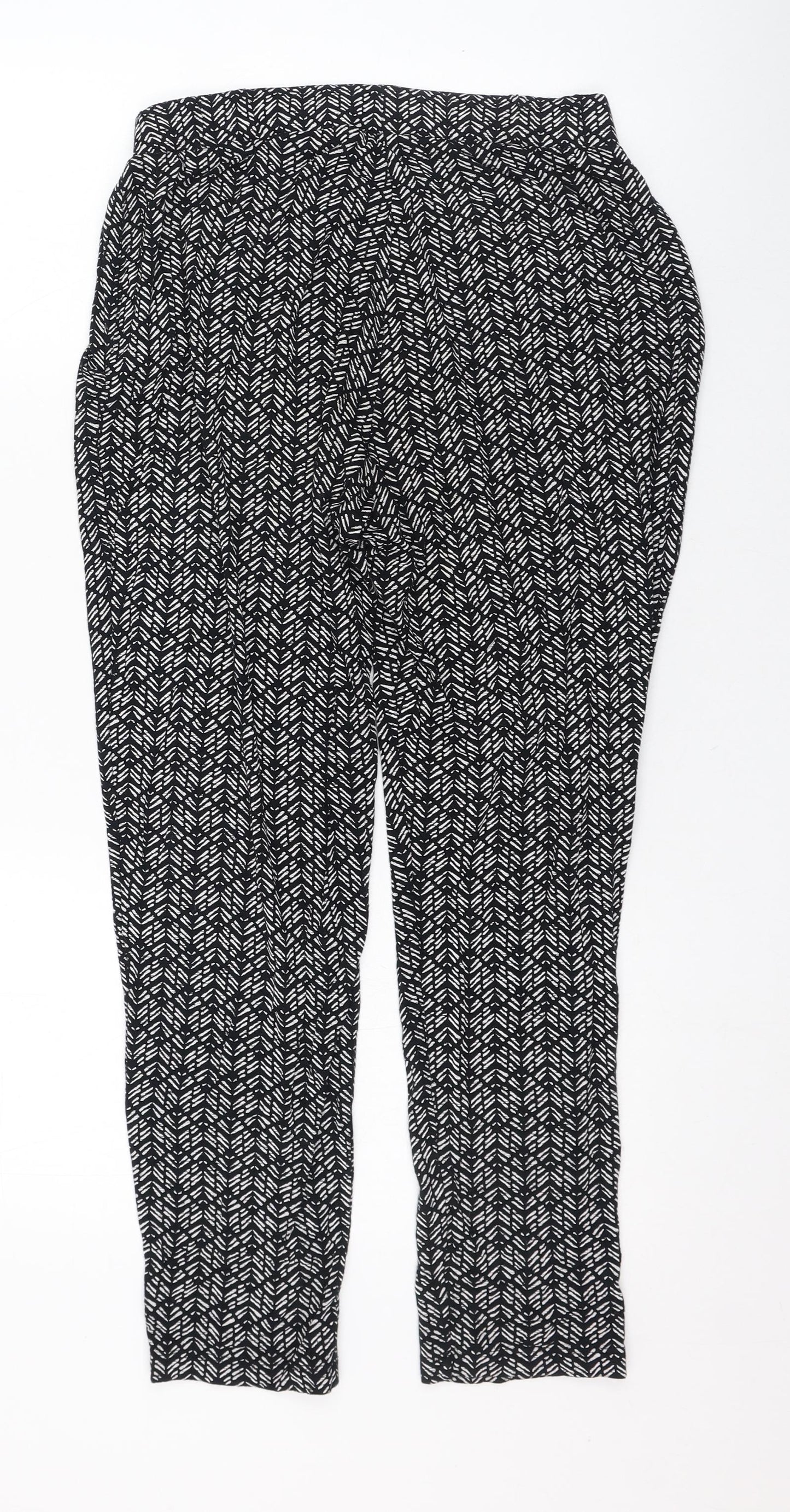 Marks and Spencer Womens Black Geometric Viscose Harem Trousers Size 10 L24 in Regular