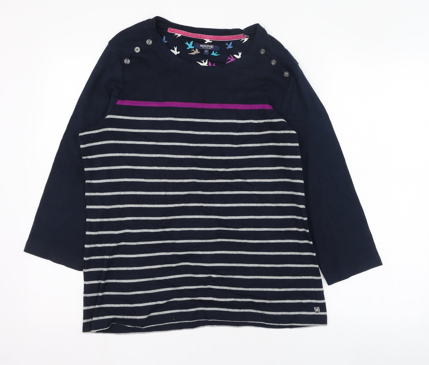 Debenhams Womens Blue Round Neck Striped Cotton Pullover Jumper Size 16