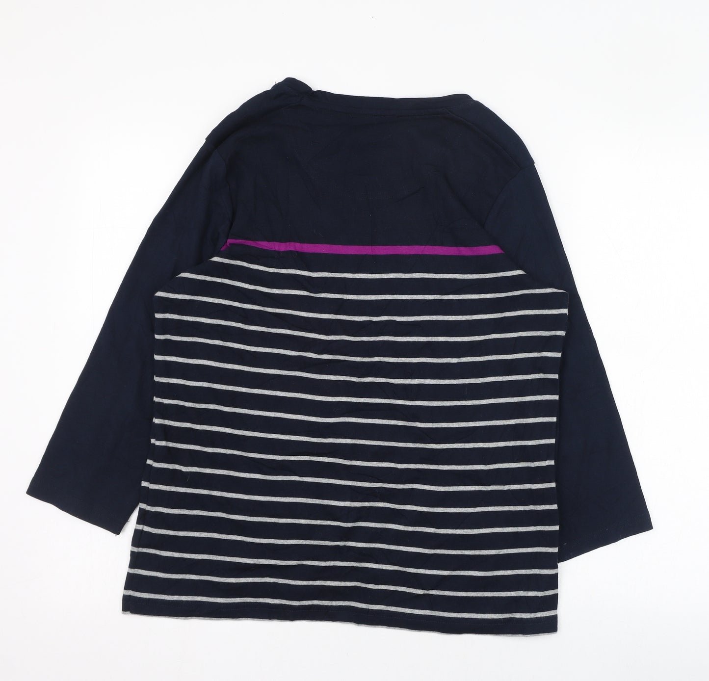 Debenhams Womens Blue Round Neck Striped Cotton Pullover Jumper Size 16