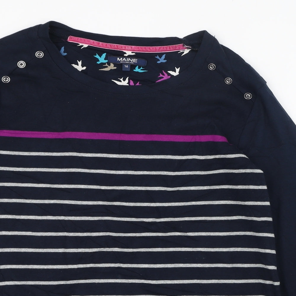 Debenhams Womens Blue Round Neck Striped Cotton Pullover Jumper Size 16