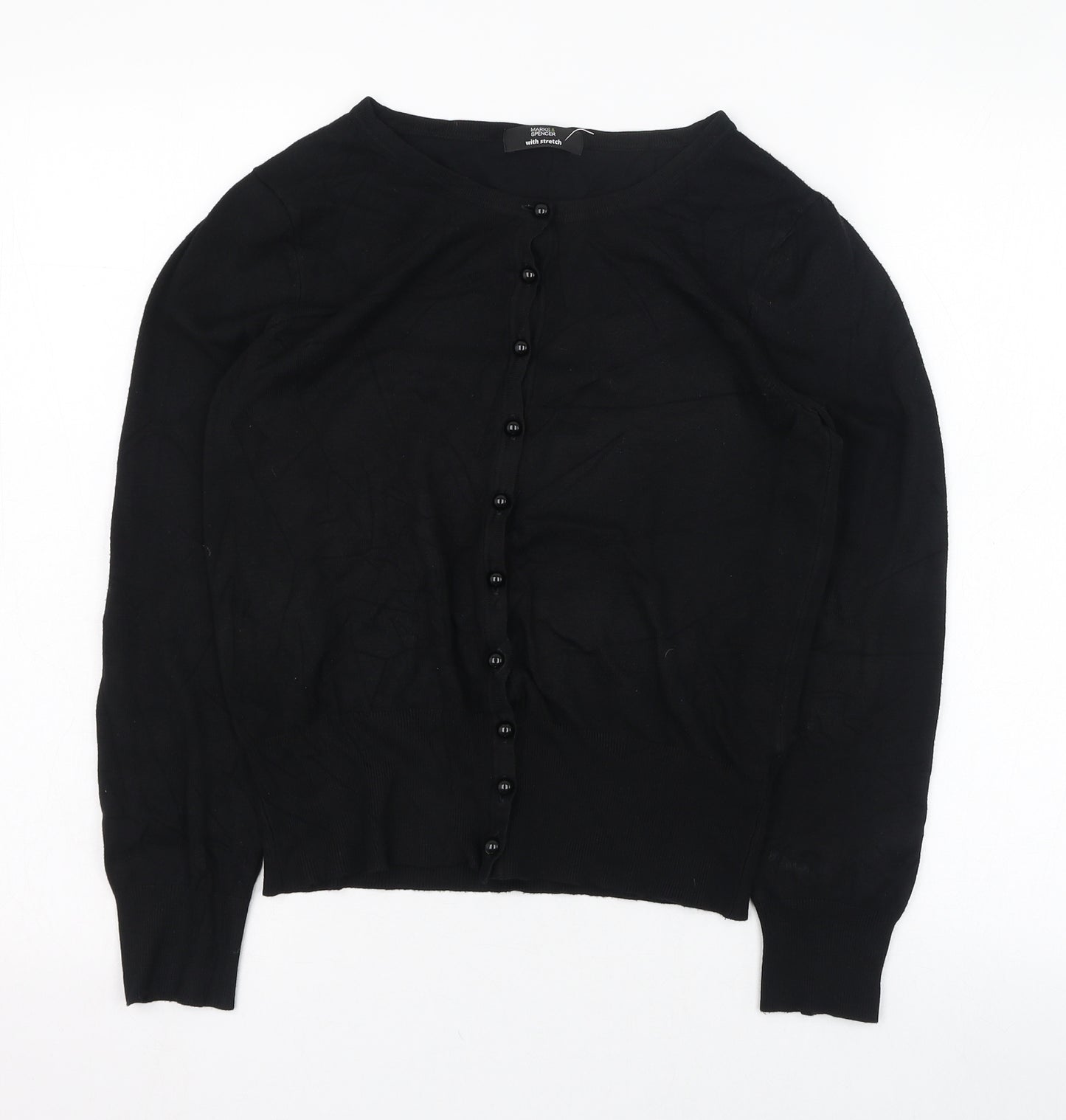 Marks and Spencer Womens Black Round Neck  Viscose Cardigan Jumper Size 12
