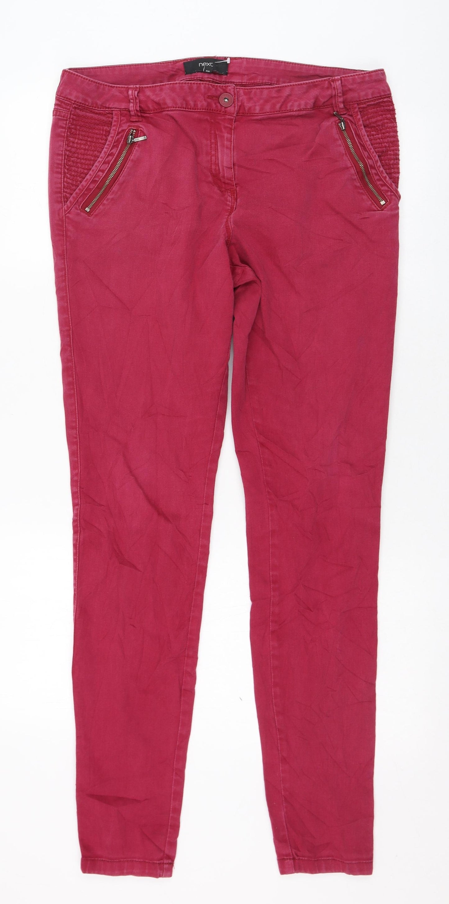 NEXT Womens Red  Cotton Skinny Jeans Size 14 L32 in Regular Zip