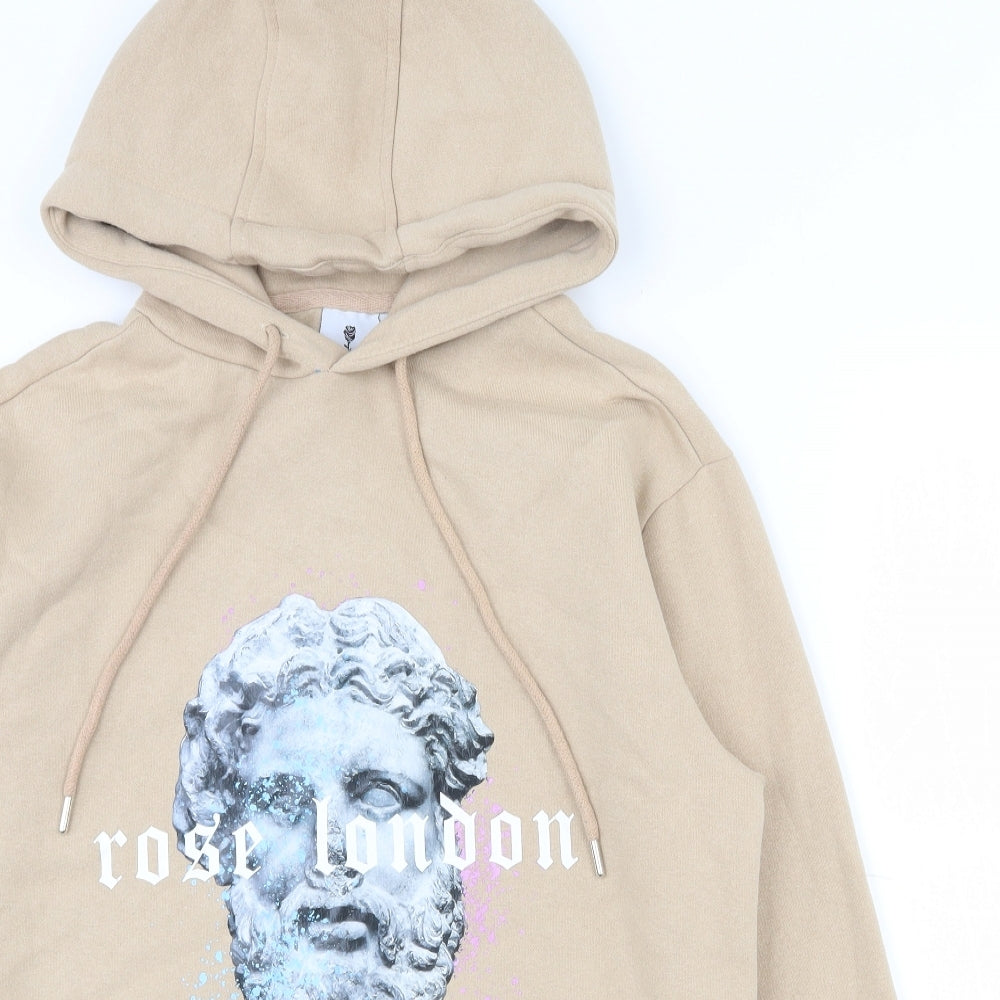 Rose London Mens Beige  Cotton Pullover Hoodie Size M