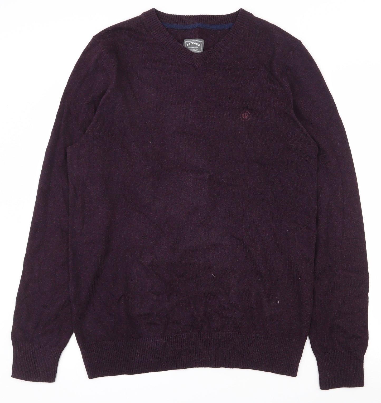 Fat Face Mens Purple V-Neck  Cotton Pullover Jumper Size L
