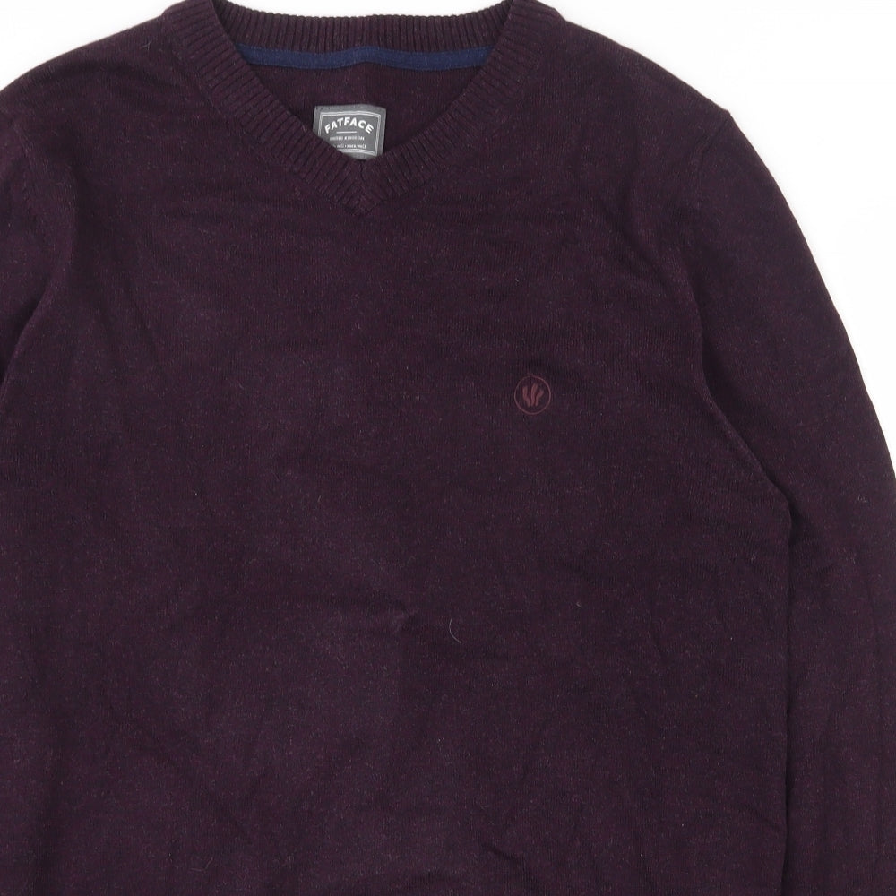 Fat Face Mens Purple V-Neck  Cotton Pullover Jumper Size L
