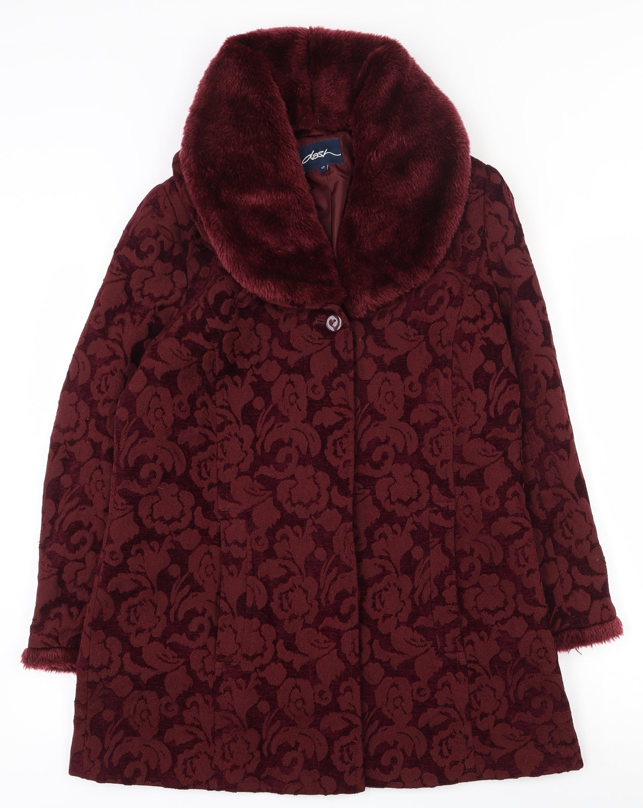 DASH Womens Red Floral  Pea Coat Coat Size 12  Button