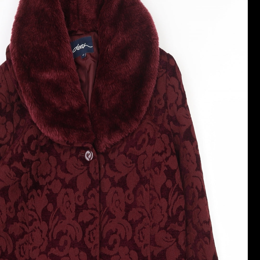 DASH Womens Red Floral  Pea Coat Coat Size 12  Button