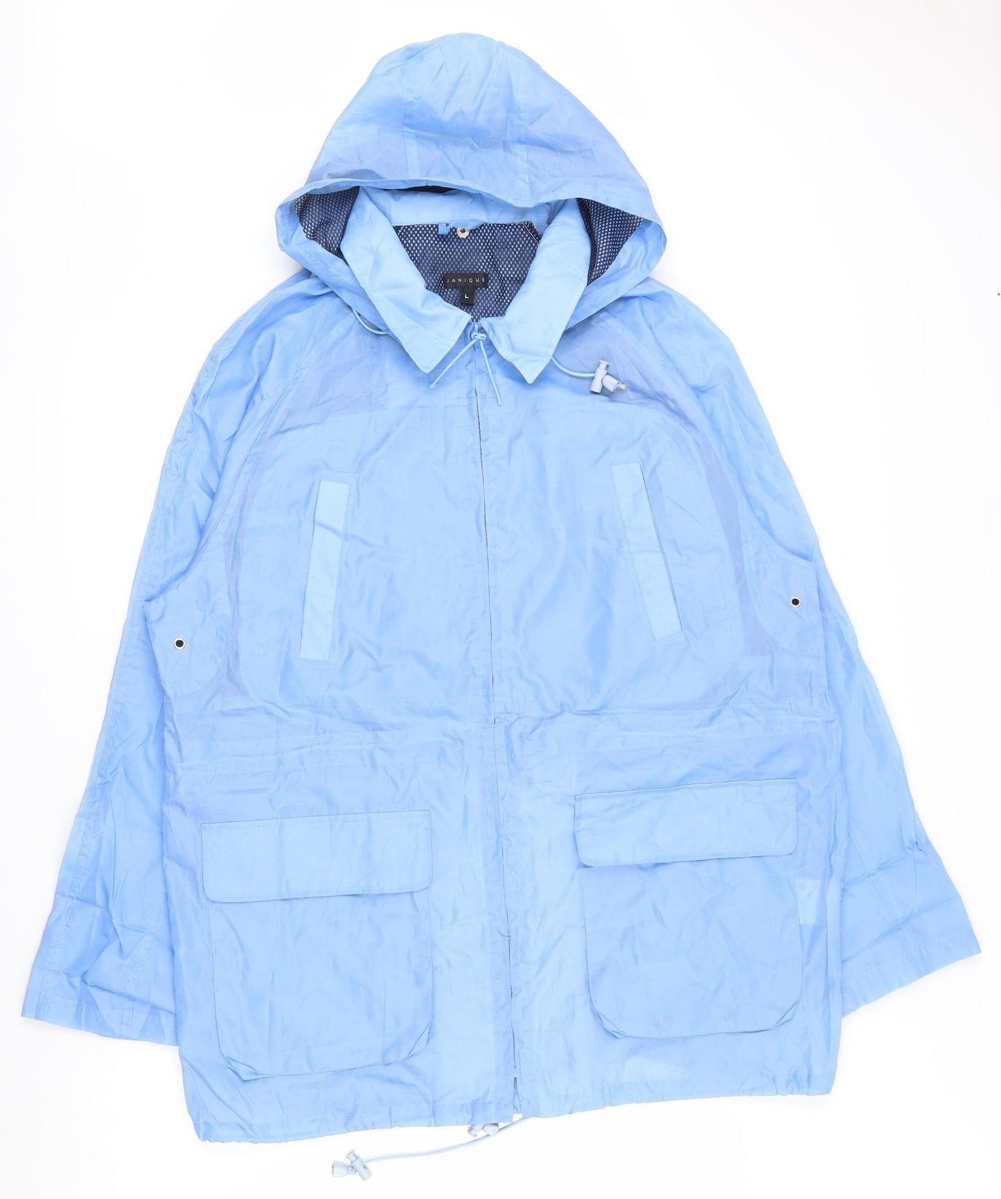 Janique Womens Blue   Rain Coat Coat Size L  Zip