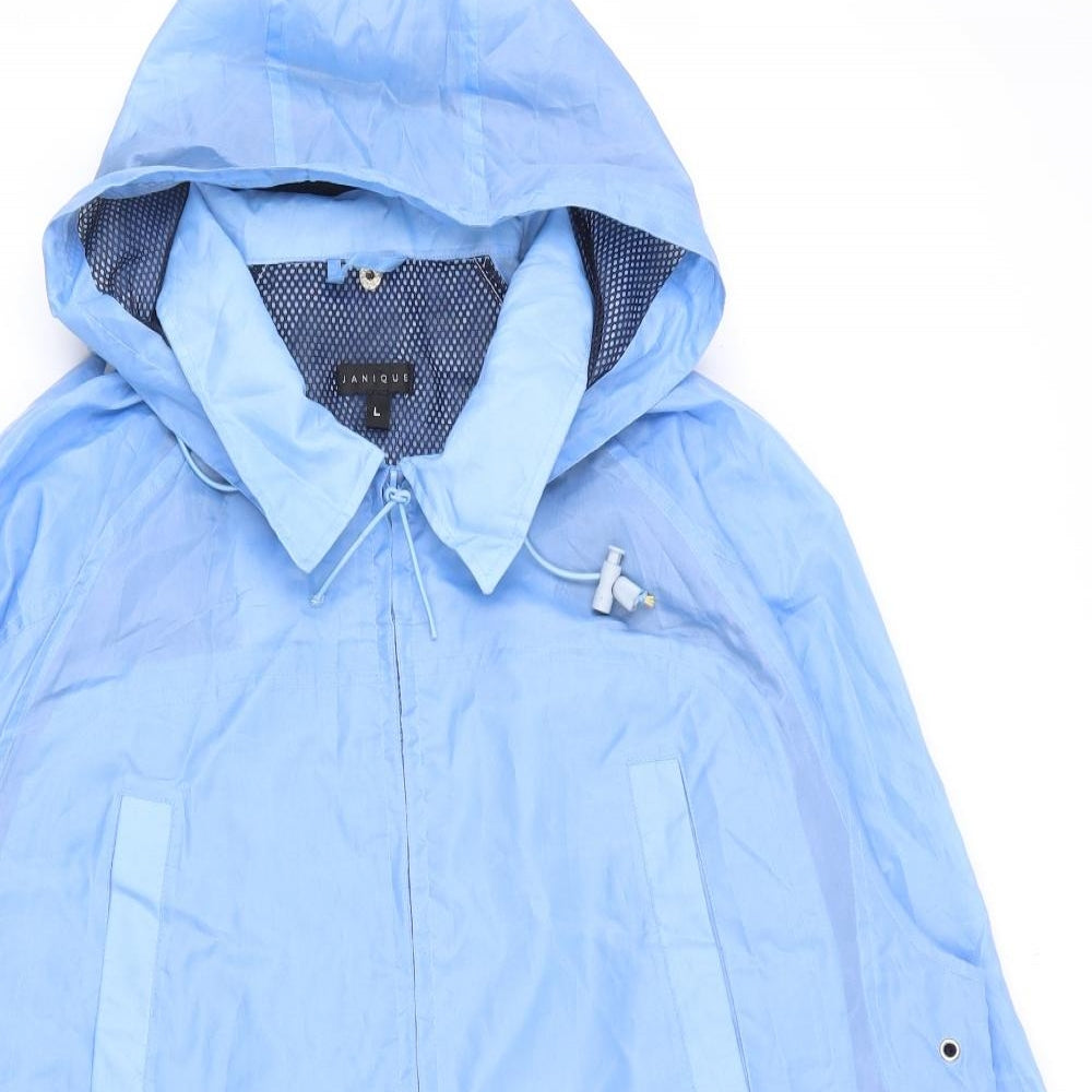 Janique Womens Blue   Rain Coat Coat Size L  Zip