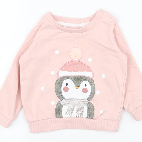 Peacocks Girls Pink  Cotton Pullover Jumper Size 3-6 Months  Snap