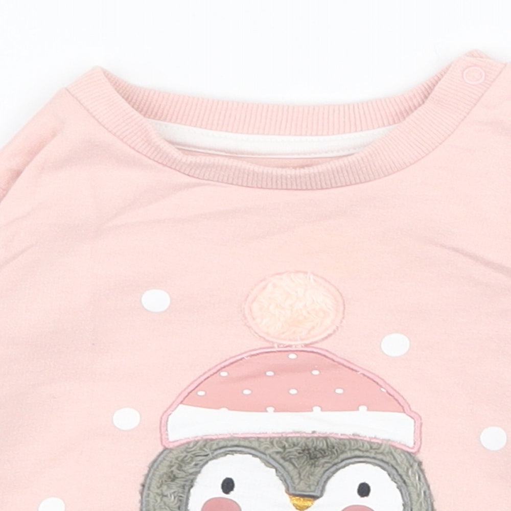 Peacocks Girls Pink  Cotton Pullover Jumper Size 3-6 Months  Snap