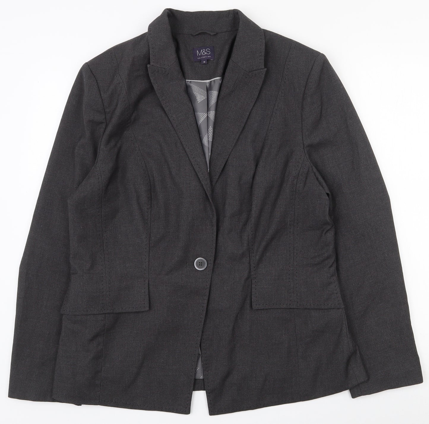 Marks and Spencer Womens Grey  Polyester Jacket Suit Jacket Size 16   - Shoulder pads