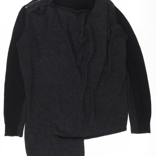 AllSaints Womens Black Cowl Neck  Wool Cardigan Jumper Size 12   - Aysemmetric