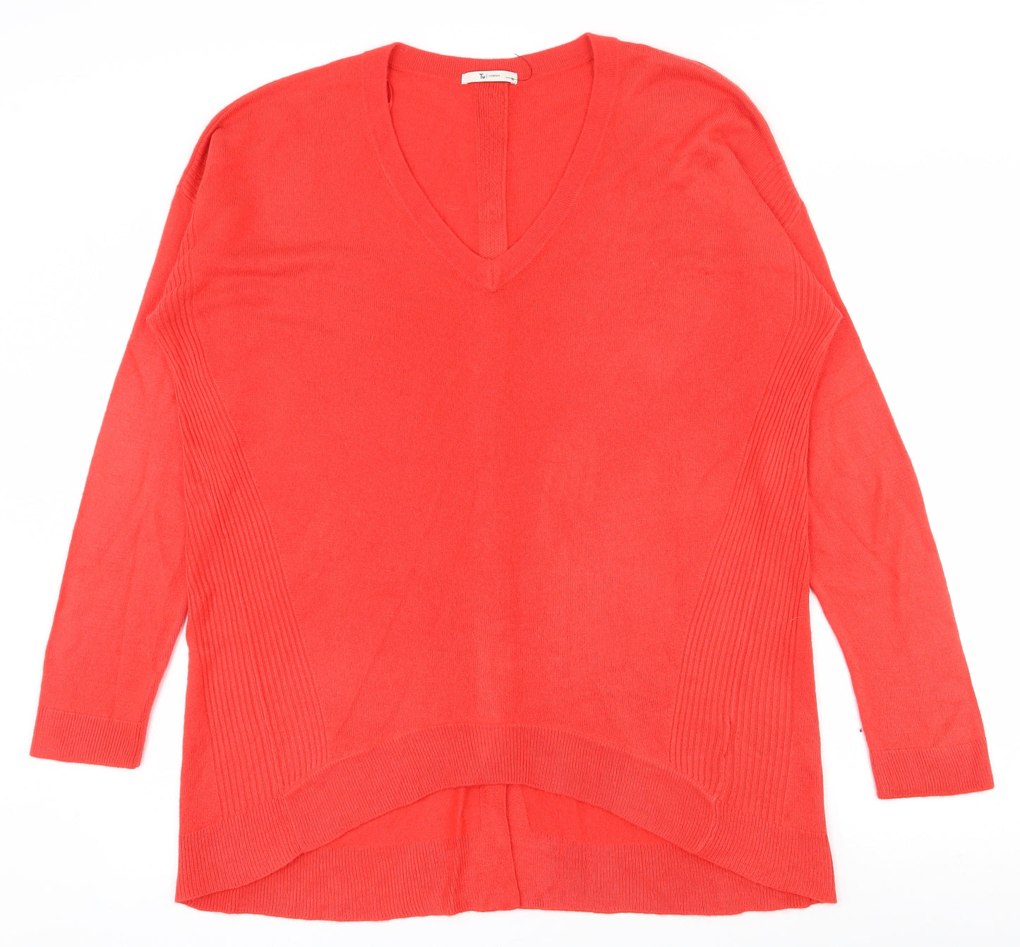 TU Womens Red V-Neck Houndstooth Acrylic Tunic Jumper Size 16   - Buttons at back