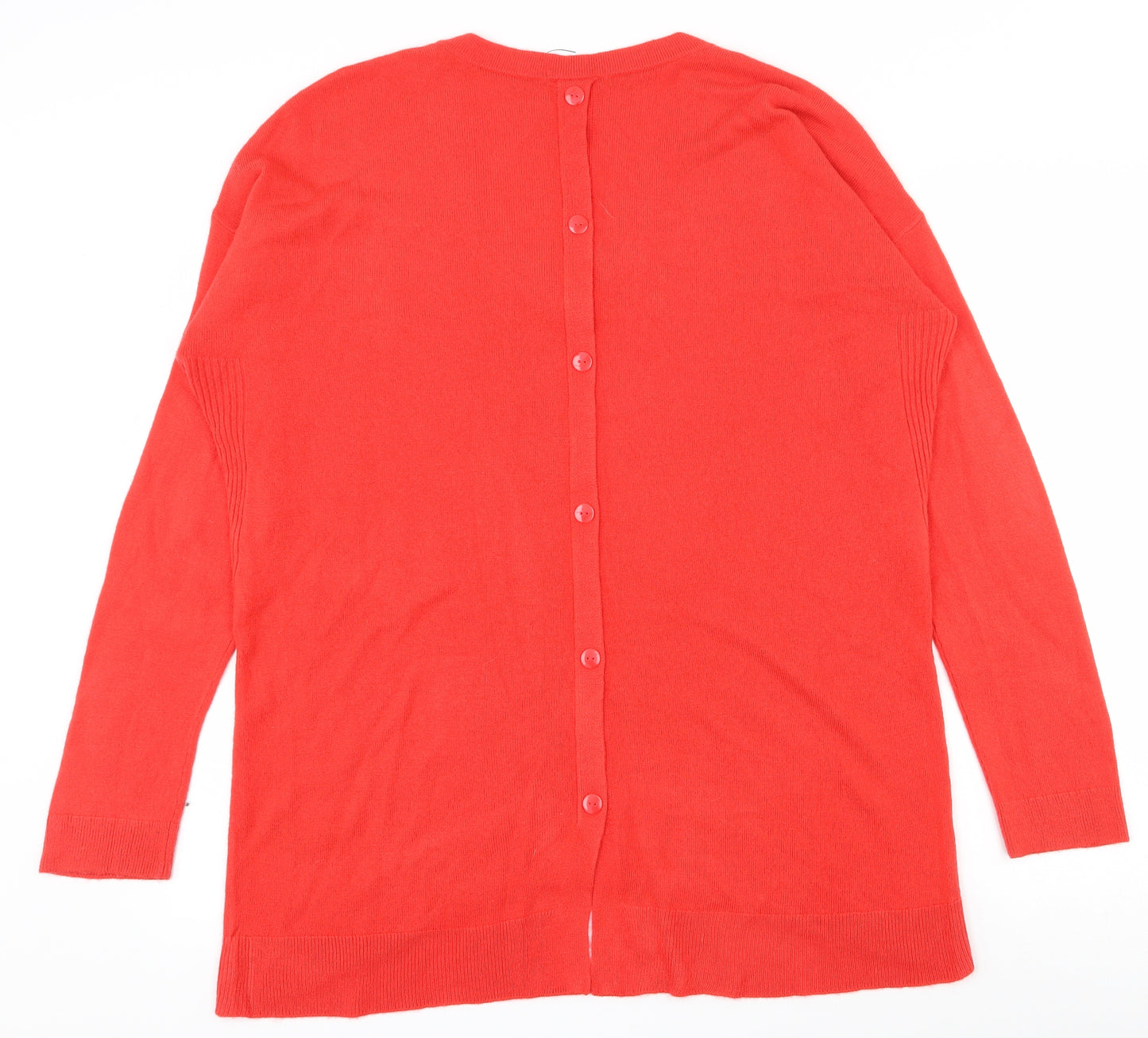TU Womens Red V-Neck Houndstooth Acrylic Tunic Jumper Size 16   - Buttons at back